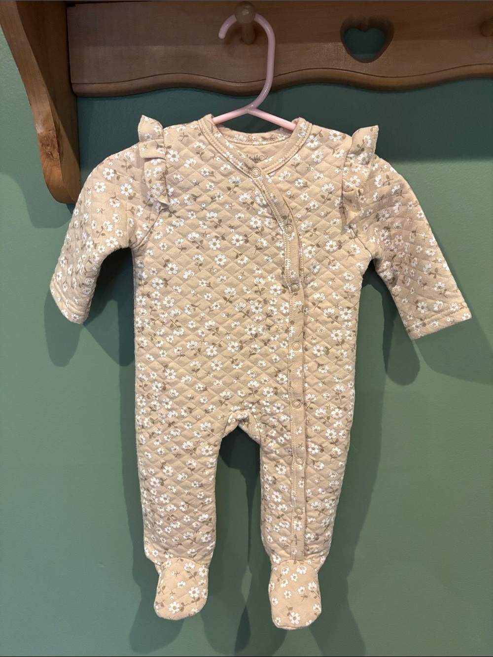 Quilted Cream Floral Footed One-Piece for Kids